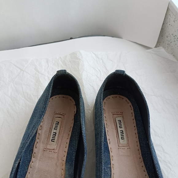 🆕 Miu Miu Denim Crystal Silver Platform Loafers size 10 - Picture 5 of 16